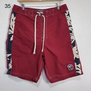 Abercrombie Red Floral Board Shorts Size M-34 Y2K Swim Trunks
